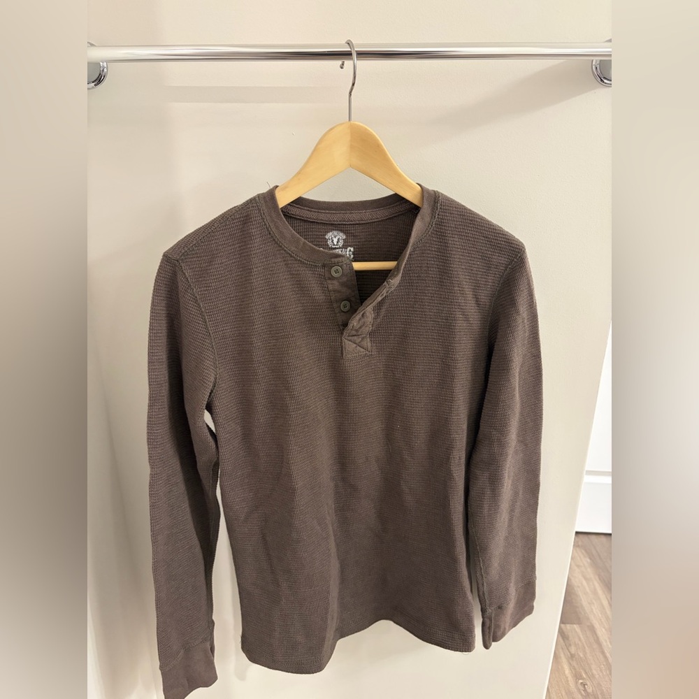 Men's Brown Long Sleeve Henley Shirt